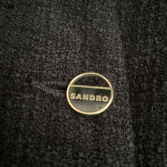 Sandro Seal Tweed Romper Black Long Sleeve Button Pockets V Neck 36 4 S - Picture 7 of 14